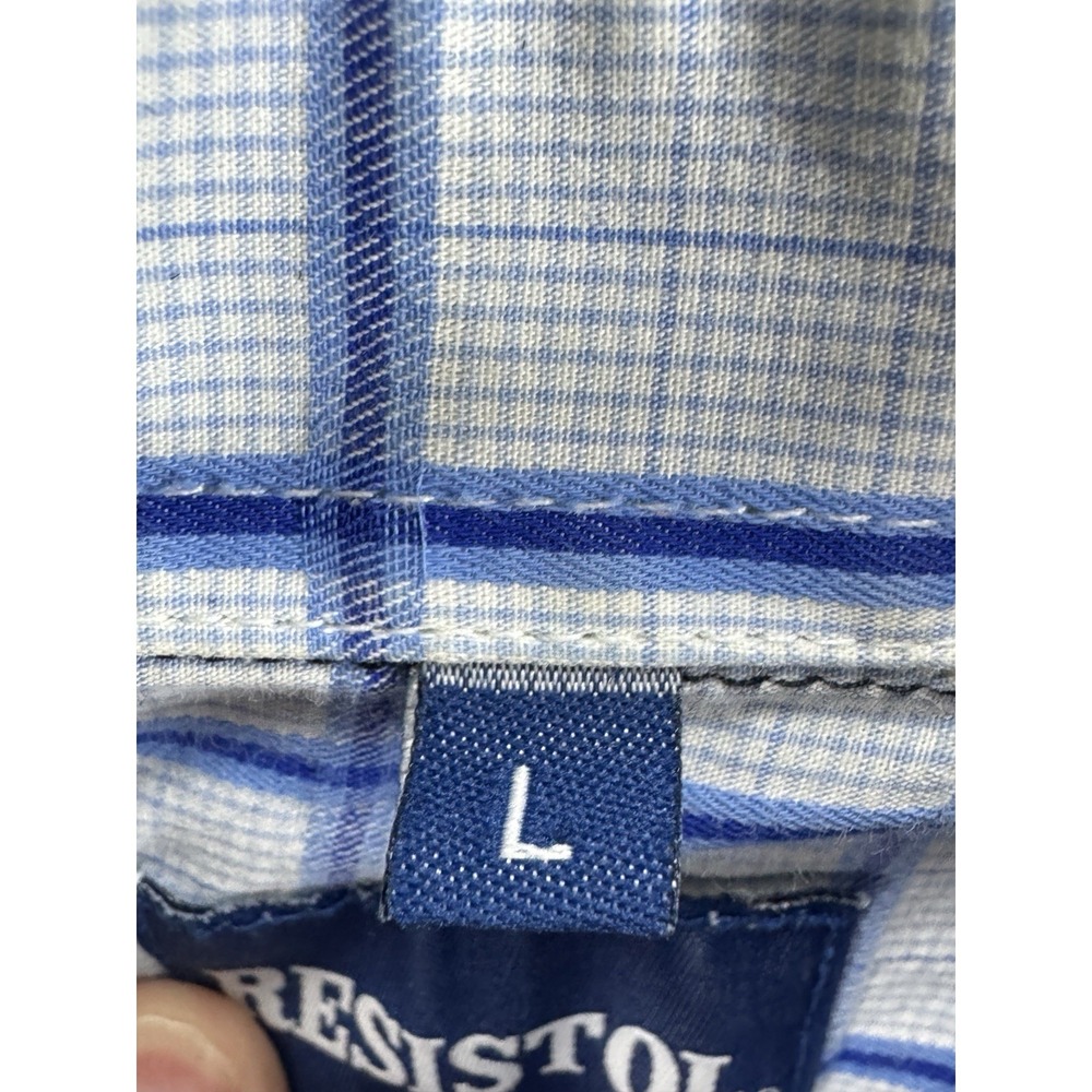 Resistol Men's Blue Button Up Shirt Orange Dot Print Western Casual Size Large - Picture 8 of 13